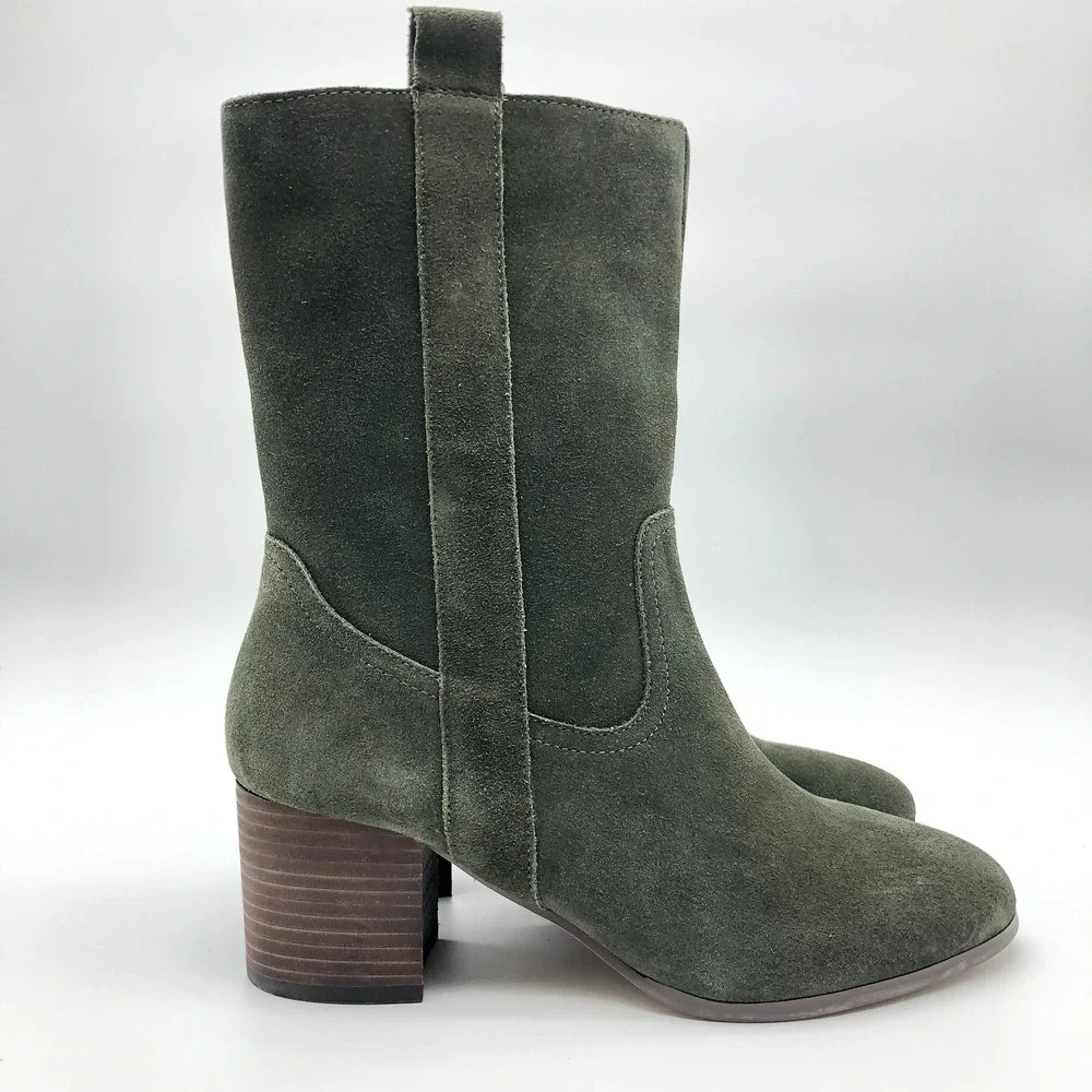 Violet & Red Womens Jarah Western Boots Size 7.5 Green Suede Mid Calf NWOB